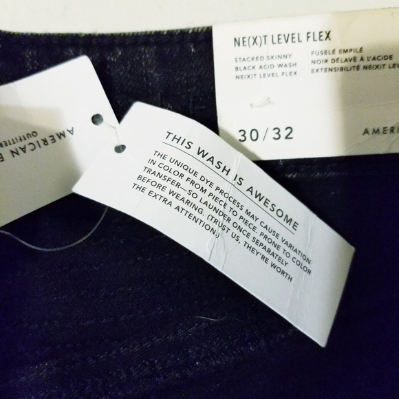 American Eagle Men's Black Acid Wash Next Level Flex Stacked Skinny Jeans 30x32 - Picture 9 of 12